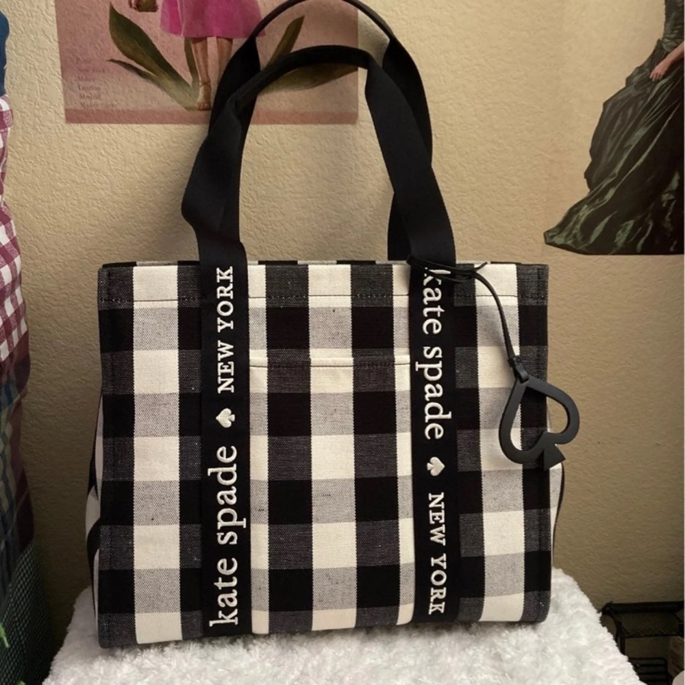 Kate Spade Plenty Gingham Large Canvas tote